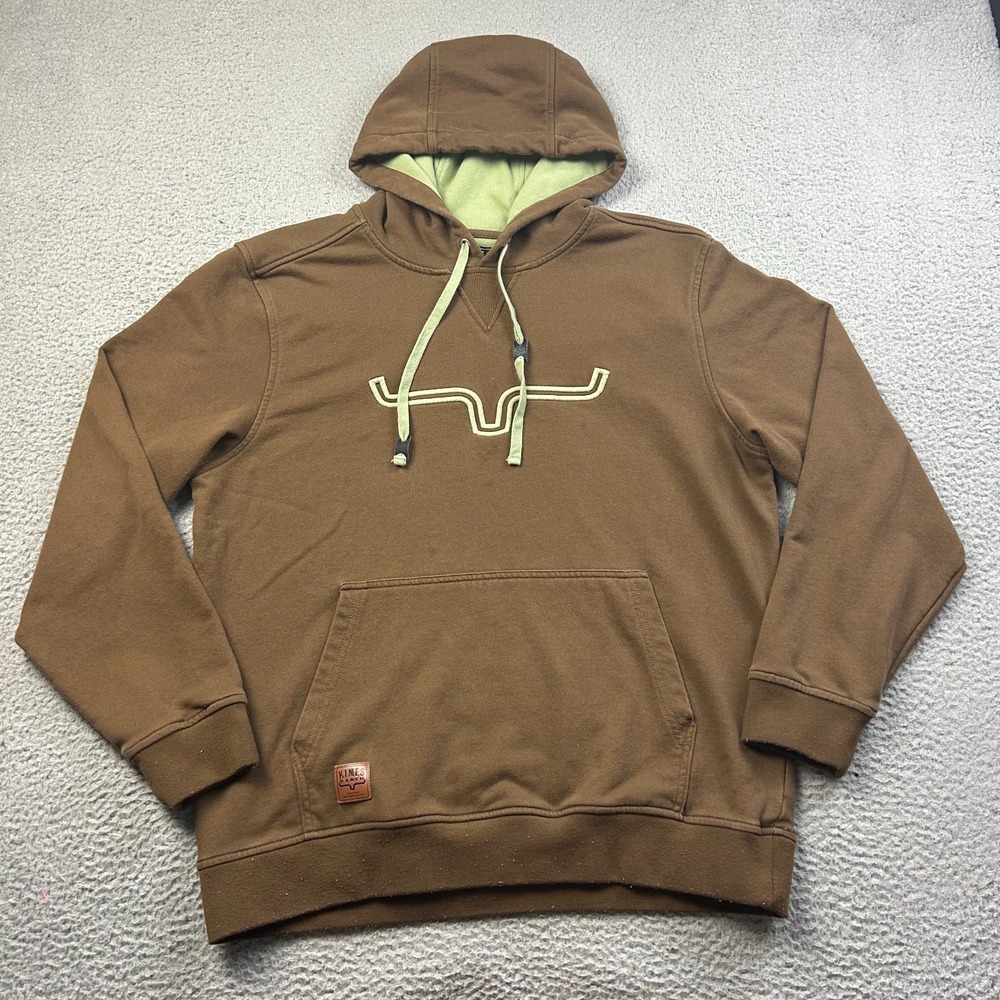 Kimes Ranch Men Hoodie Western Longhorn Logo Pullover Sweatshirt Large -FLAW